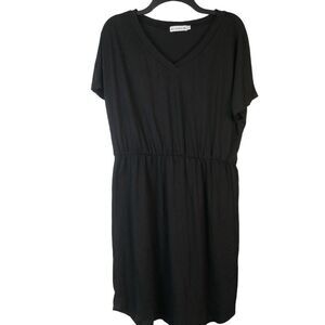 Elings Women's Black V-neck Short Sleeve Elastic Waist Dress XL